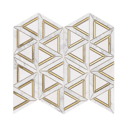 โมเสคหินอ่อน TIMELESS TILES รุ่น GRACE 35X31 ซม. สีขาวเทา ตกแต่งสเตนเลสสีทอง_0